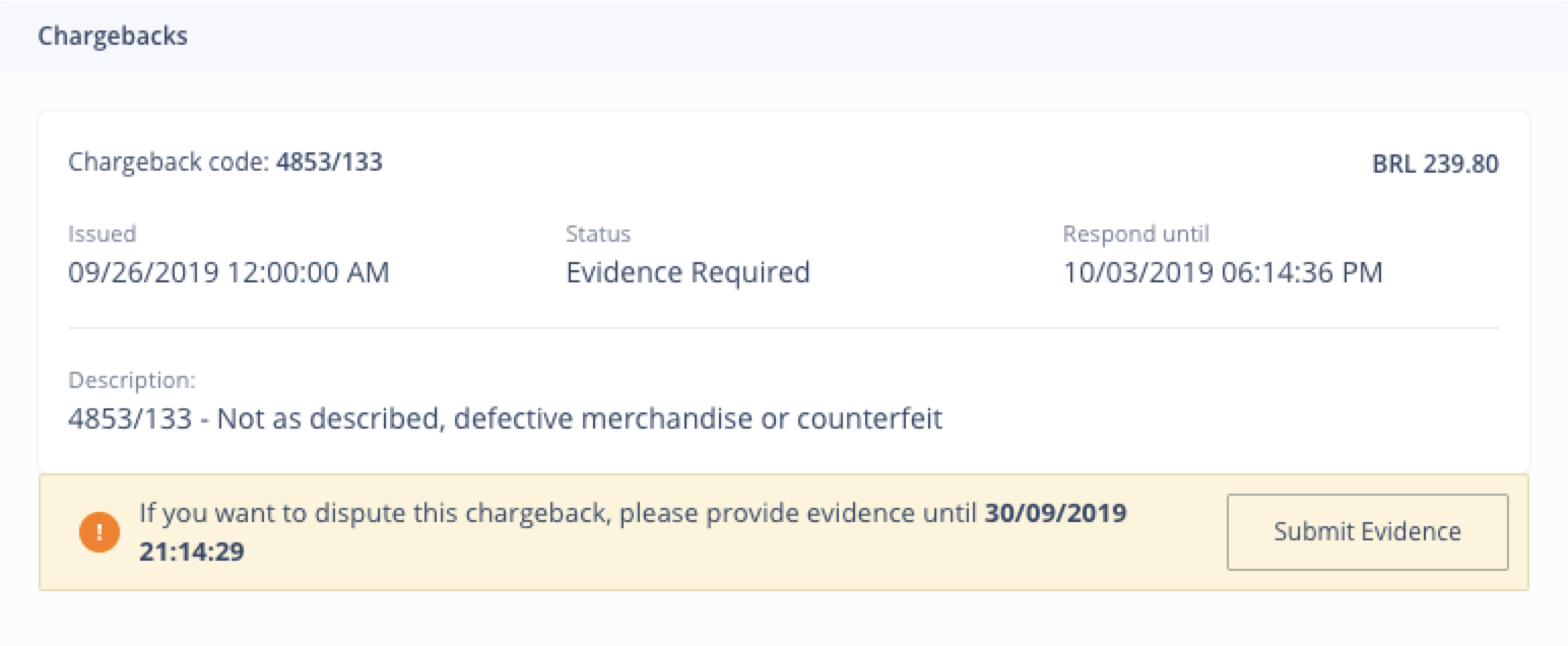 Chargeback Submit Evidence